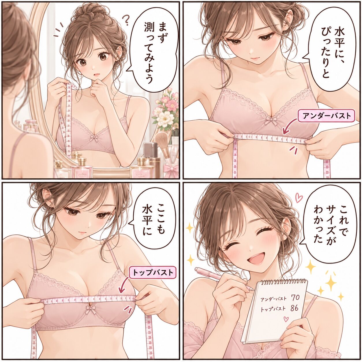 ブラのサイズの測り方4コマ漫画